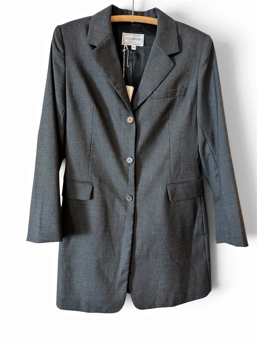 NWOT Vintage 90s Charcoal Wool Long Blazer Made in USA 10